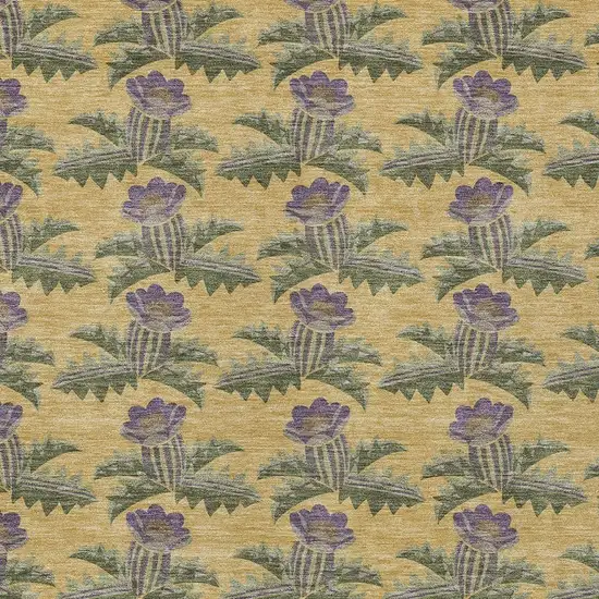 Gold And Khaki Floral Washable Indoor Outdoor Area Rug Photo 3