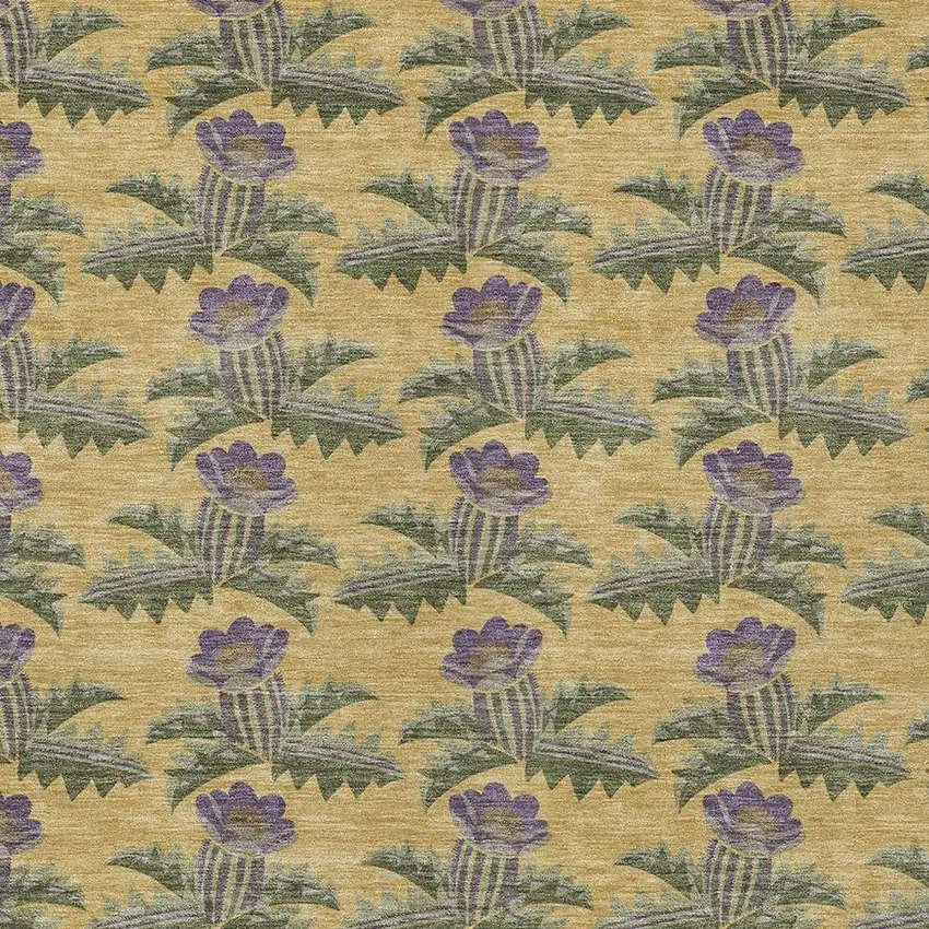 Gold And Khaki Floral Washable Indoor Outdoor Area Rug Photo 3
