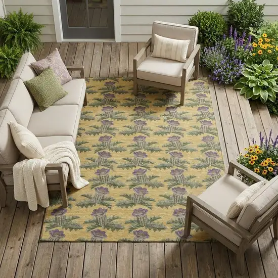 Gold And Khaki Floral Washable Indoor Outdoor Area Rug Photo 1
