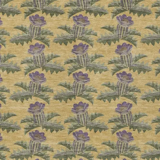 Gold And Khaki Floral Washable Indoor Outdoor Area Rug Photo 5