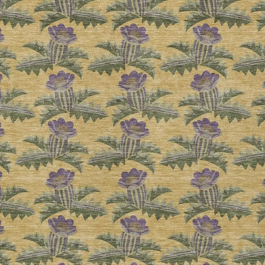 Gold And Khaki Floral Washable Indoor Outdoor Area Rug Photo 5