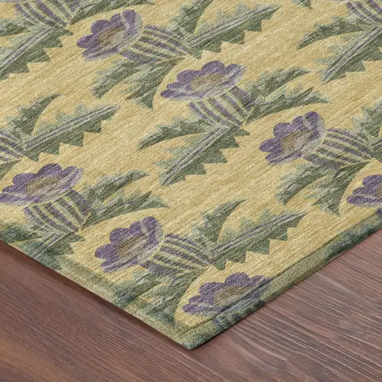 Gold And Khaki Floral Washable Indoor Outdoor Area Rug Photo 7