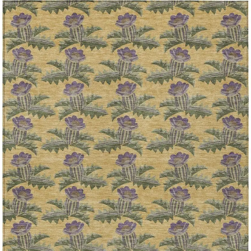 Gold And Khaki Floral Washable Indoor Outdoor Area Rug Photo 4