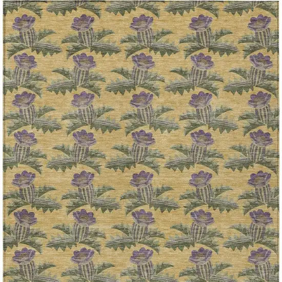 Gold And Khaki Floral Washable Indoor Outdoor Area Rug Photo 4