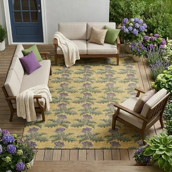 Gold And Khaki Floral Washable Indoor Outdoor Area Rug Photo 1