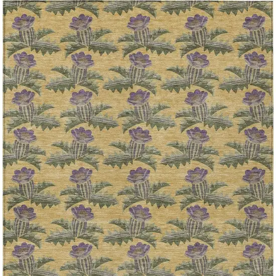 Gold And Khaki Floral Washable Indoor Outdoor Area Rug Photo 6