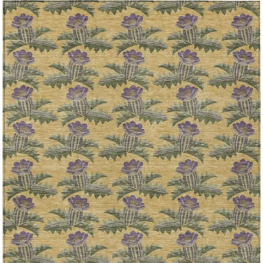 Gold And Khaki Floral Washable Indoor Outdoor Area Rug Photo 6