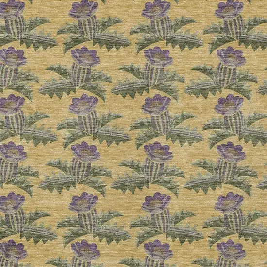 Gold And Khaki Floral Washable Indoor Outdoor Area Rug Photo 3