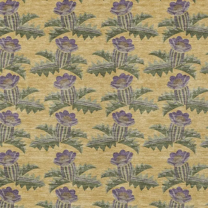 Gold And Khaki Floral Washable Indoor Outdoor Area Rug Photo 3