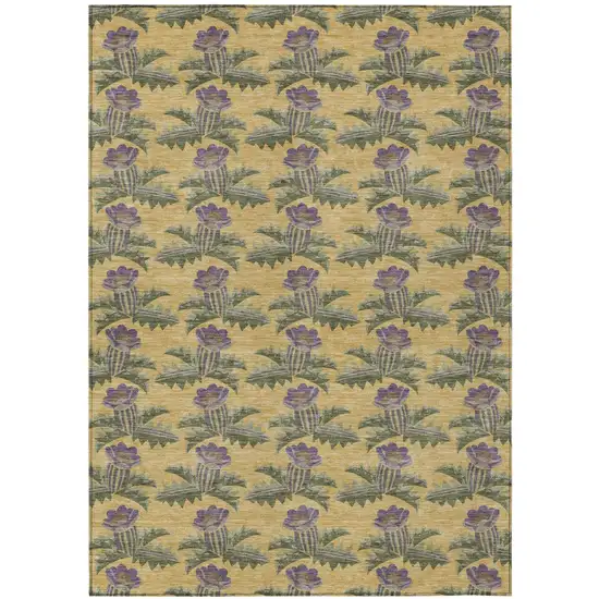 Gold And Khaki Floral Washable Indoor Outdoor Area Rug Photo 2