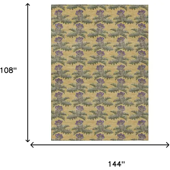 Gold And Khaki Floral Washable Indoor Outdoor Area Rug Photo 9
