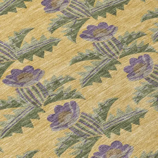 Gold And Khaki Floral Washable Indoor Outdoor Area Rug Photo 8