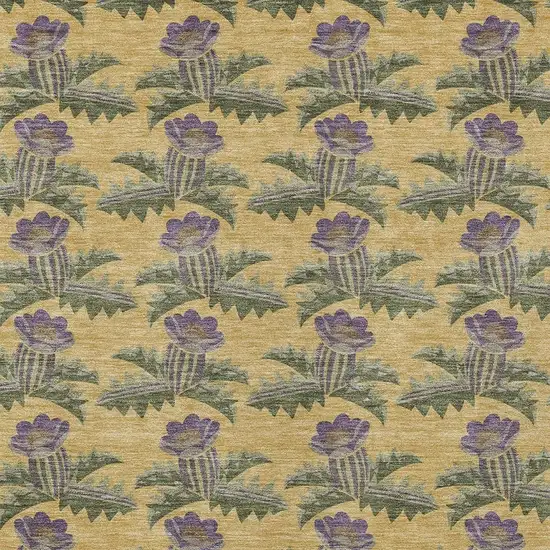 Gold And Khaki Floral Washable Indoor Outdoor Area Rug Photo 5