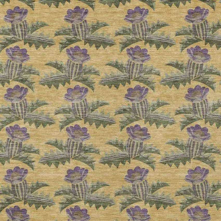 Gold And Khaki Floral Washable Indoor Outdoor Area Rug Photo 5