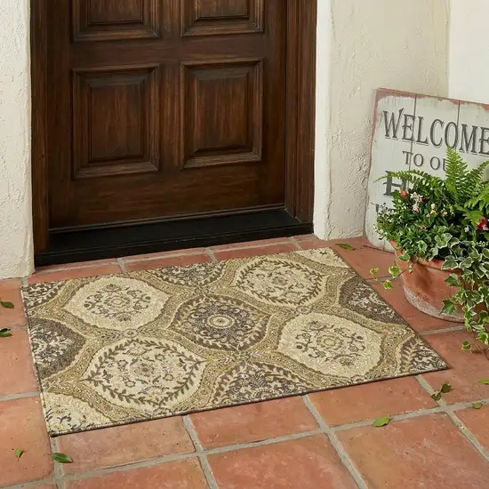 Gold And Khaki Ogee Washable Indoor Outdoor Area Rug Photo 1