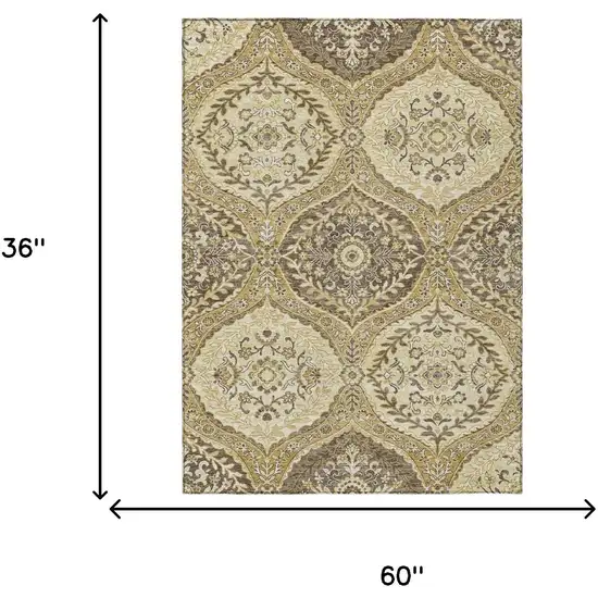 Gold And Khaki Ogee Washable Indoor Outdoor Area Rug Photo 6