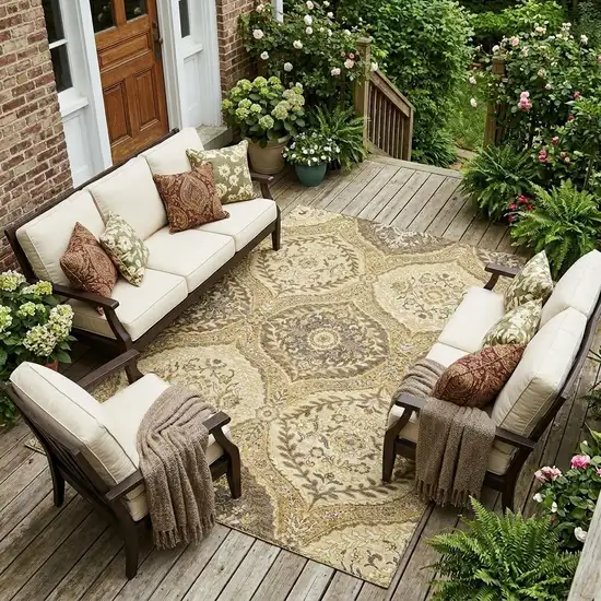 Gold And Khaki Ogee Washable Indoor Outdoor Area Rug Photo 1