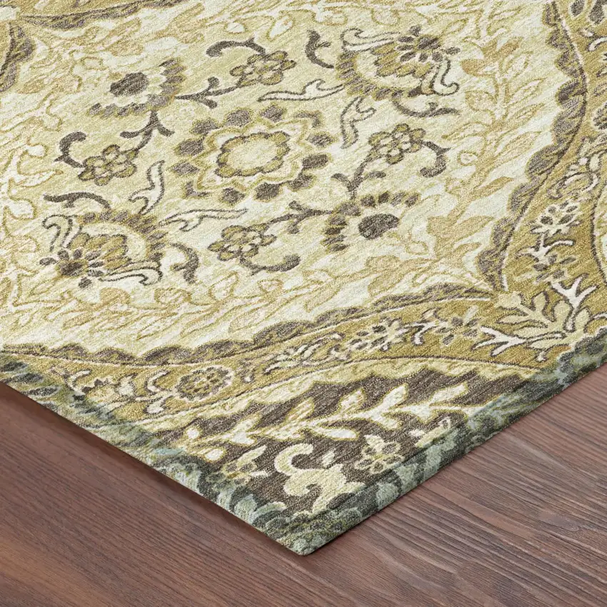 Gold And Khaki Ogee Washable Indoor Outdoor Area Rug Photo 4