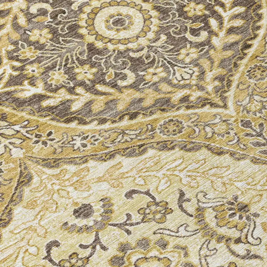 Gold And Khaki Ogee Washable Indoor Outdoor Area Rug Photo 5