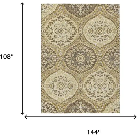Gold And Khaki Ogee Washable Indoor Outdoor Area Rug Photo 6
