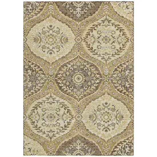 Gold And Khaki Ogee Washable Indoor Outdoor Area Rug Photo 3