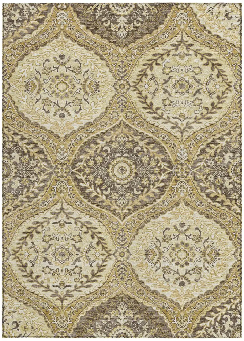 Gold And Khaki Ogee Washable Indoor Outdoor Area Rug Photo 3