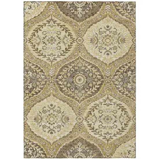 Gold And Khaki Ogee Washable Indoor Outdoor Area Rug Photo 2