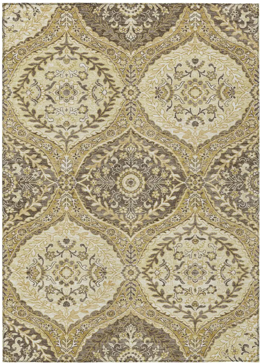 Gold And Khaki Ogee Washable Indoor Outdoor Area Rug Photo 2