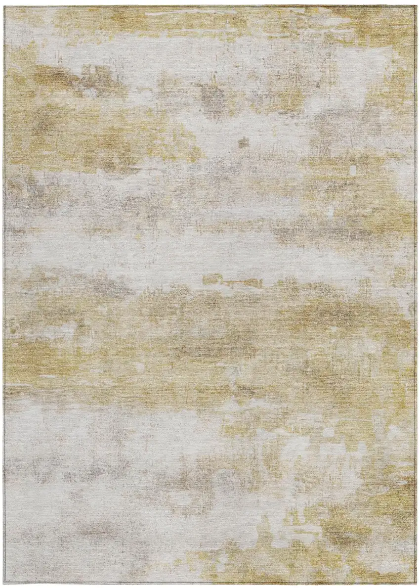 Gold And Linen Abstract Washable Indoor Outdoor Area Rug Photo 2