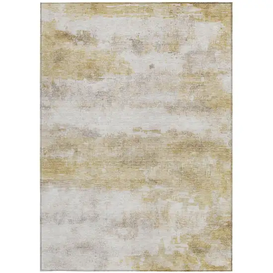 Gold And Linen Abstract Washable Indoor Outdoor Area Rug Photo 2