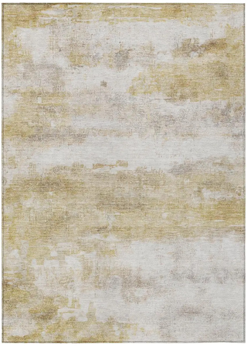 Gold And Linen Abstract Washable Indoor Outdoor Area Rug Photo 3