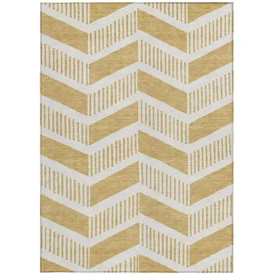 Gold And Linen Geometric Washable Indoor Outdoor Area Rug Photo 3