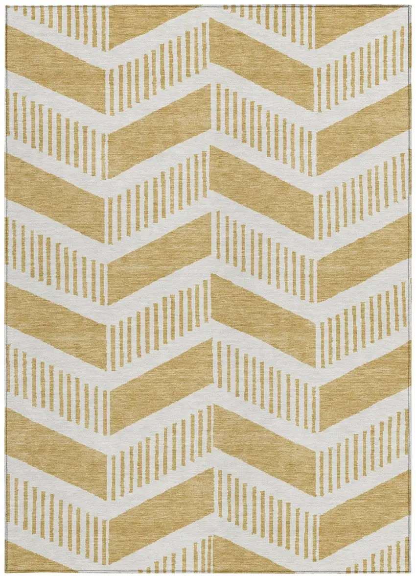 Gold And Linen Geometric Washable Indoor Outdoor Area Rug Photo 3