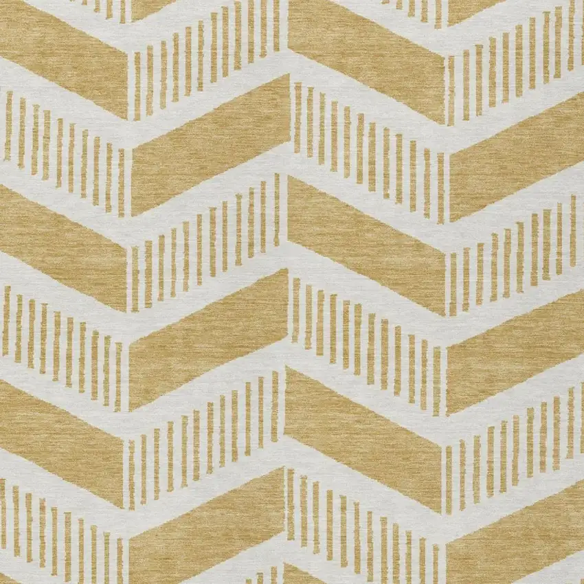 Gold And Linen Geometric Washable Indoor Outdoor Area Rug Photo 1