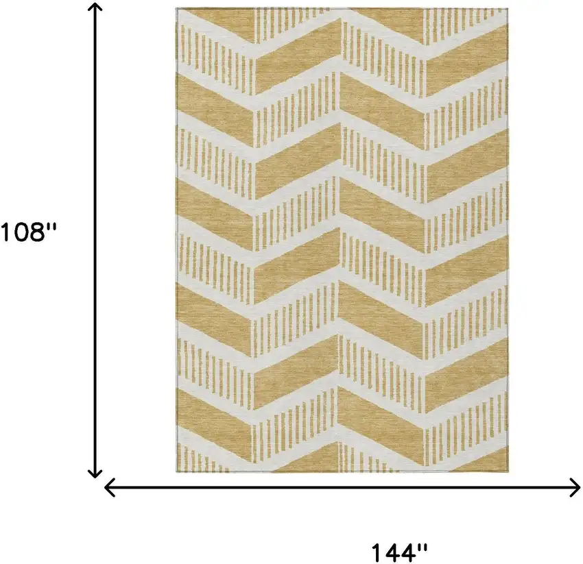 Gold And Linen Geometric Washable Indoor Outdoor Area Rug Photo 6
