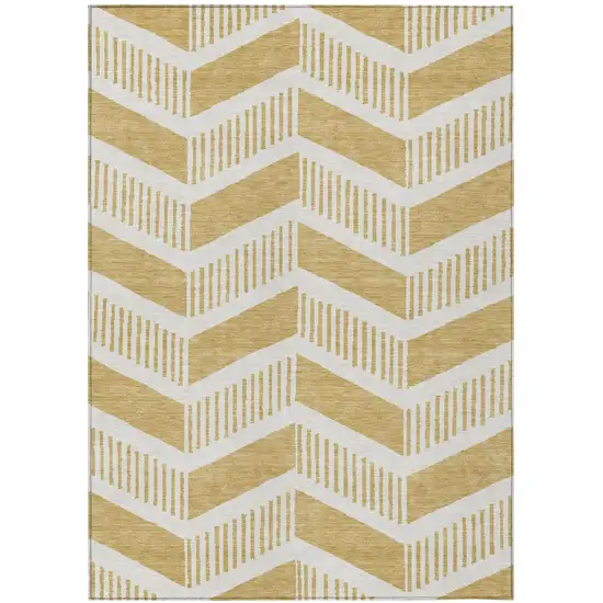 Gold And Linen Geometric Washable Indoor Outdoor Area Rug Photo 1