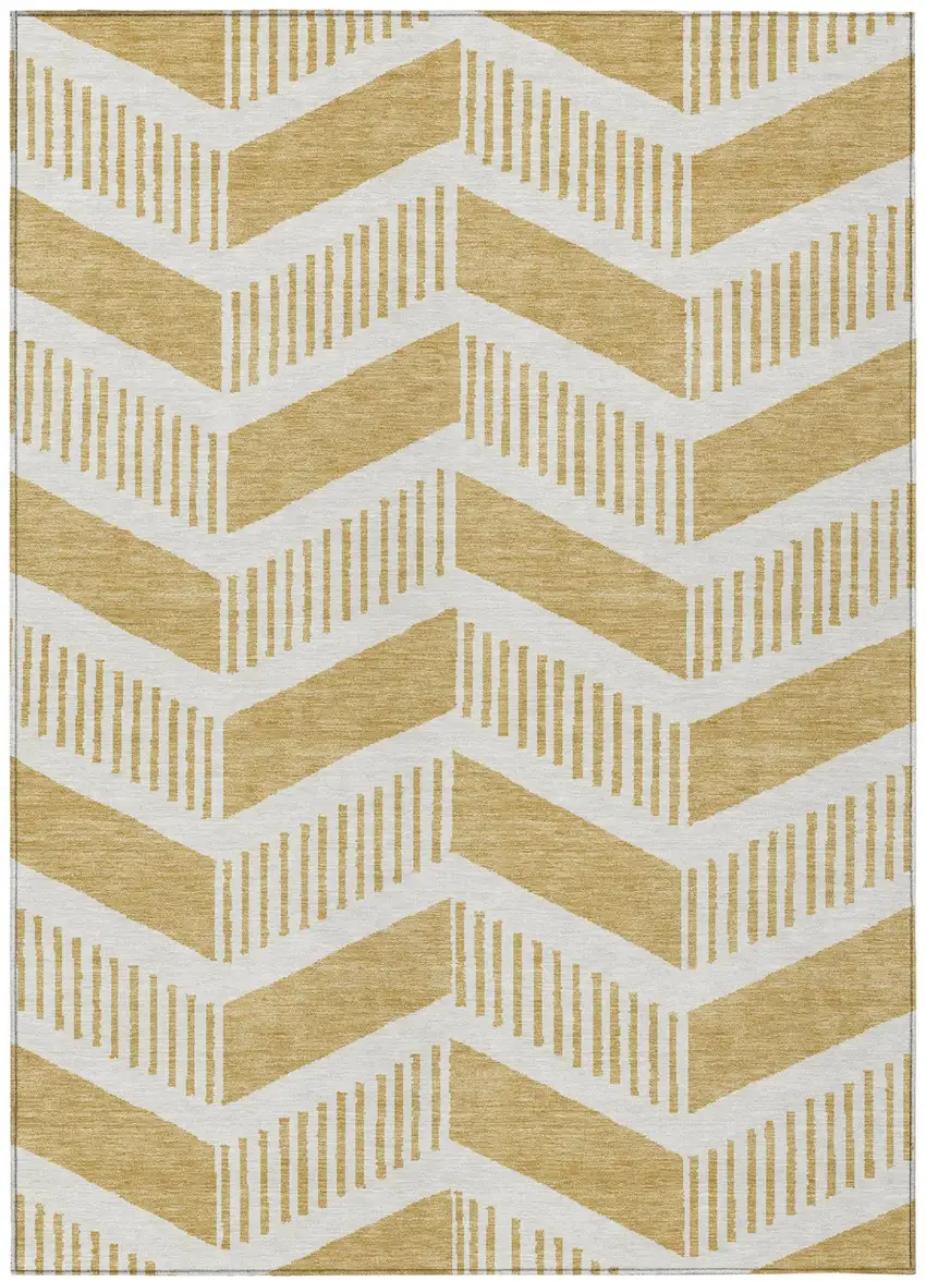 Gold And Linen Geometric Washable Indoor Outdoor Area Rug Photo 1