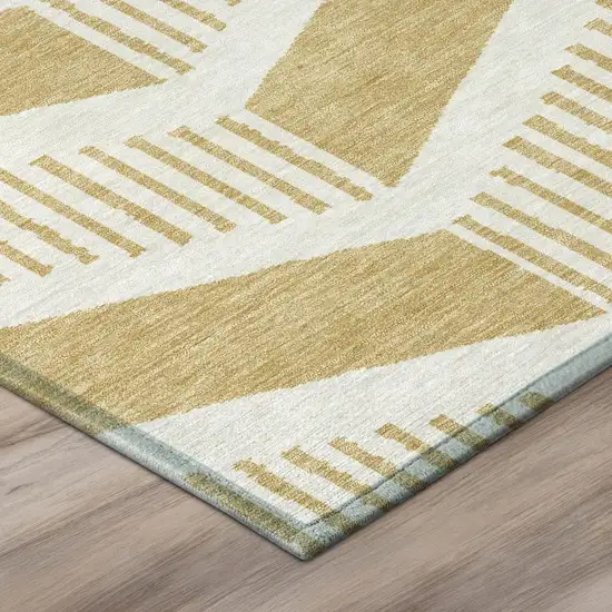 Gold And Linen Geometric Washable Indoor Outdoor Area Rug Photo 4