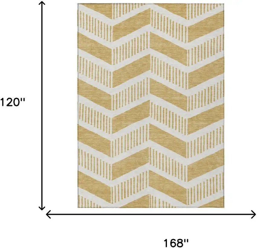 Gold And Linen Geometric Washable Indoor Outdoor Area Rug Photo 6