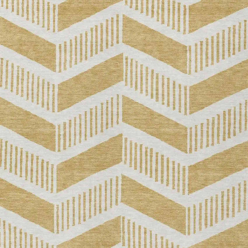 Gold And Linen Geometric Washable Indoor Outdoor Area Rug Photo 2