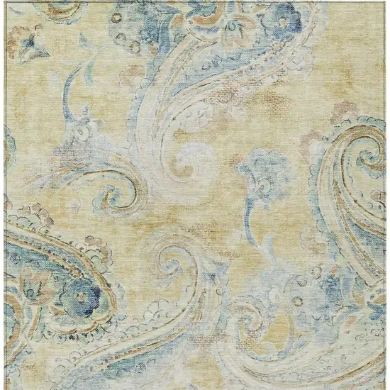 Gold And Mint Green Paisley Washable Indoor Outdoor Area Rug Photo 3