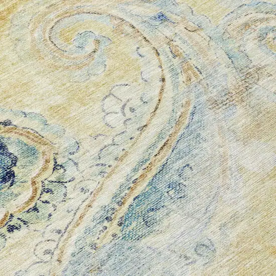 Gold And Mint Green Paisley Washable Indoor Outdoor Area Rug Photo 6