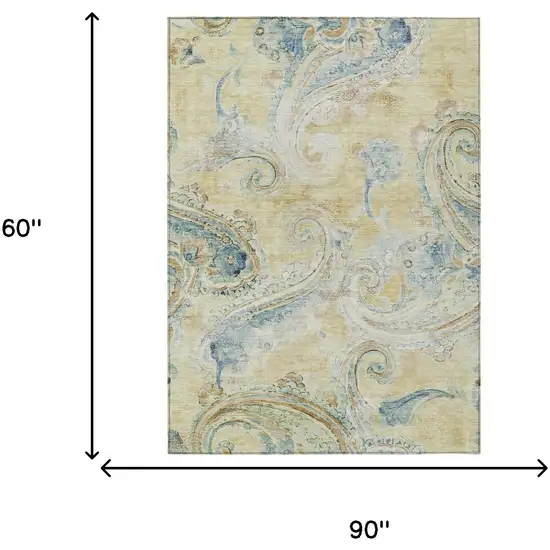 Gold And Mint Green Paisley Washable Indoor Outdoor Area Rug Photo 7