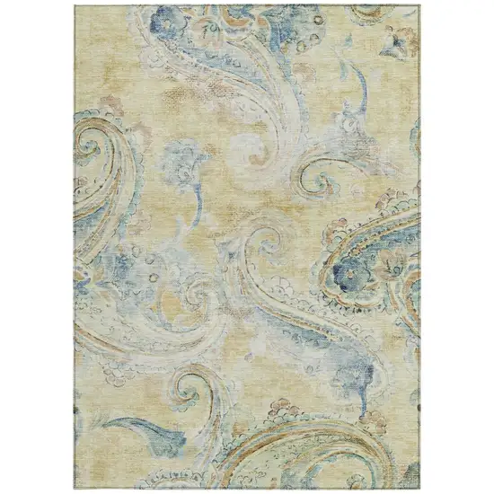 Gold And Mint Green Paisley Washable Indoor Outdoor Area Rug Photo 4