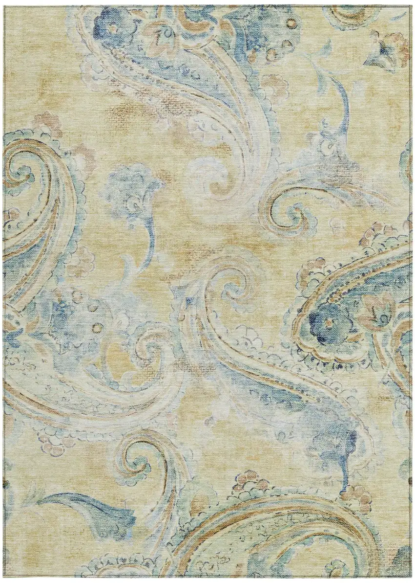 Gold And Mint Green Paisley Washable Indoor Outdoor Area Rug Photo 4
