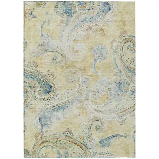 Gold And Mint Green Paisley Washable Indoor Outdoor Area Rug Photo 2