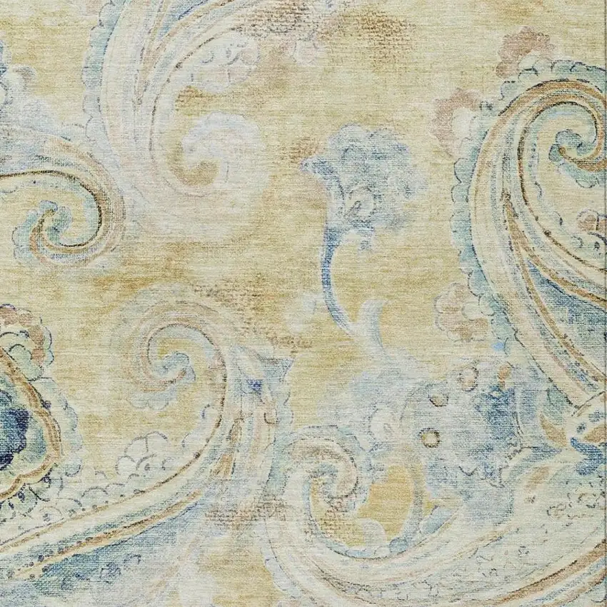 Gold And Mint Green Paisley Washable Indoor Outdoor Area Rug Photo 3