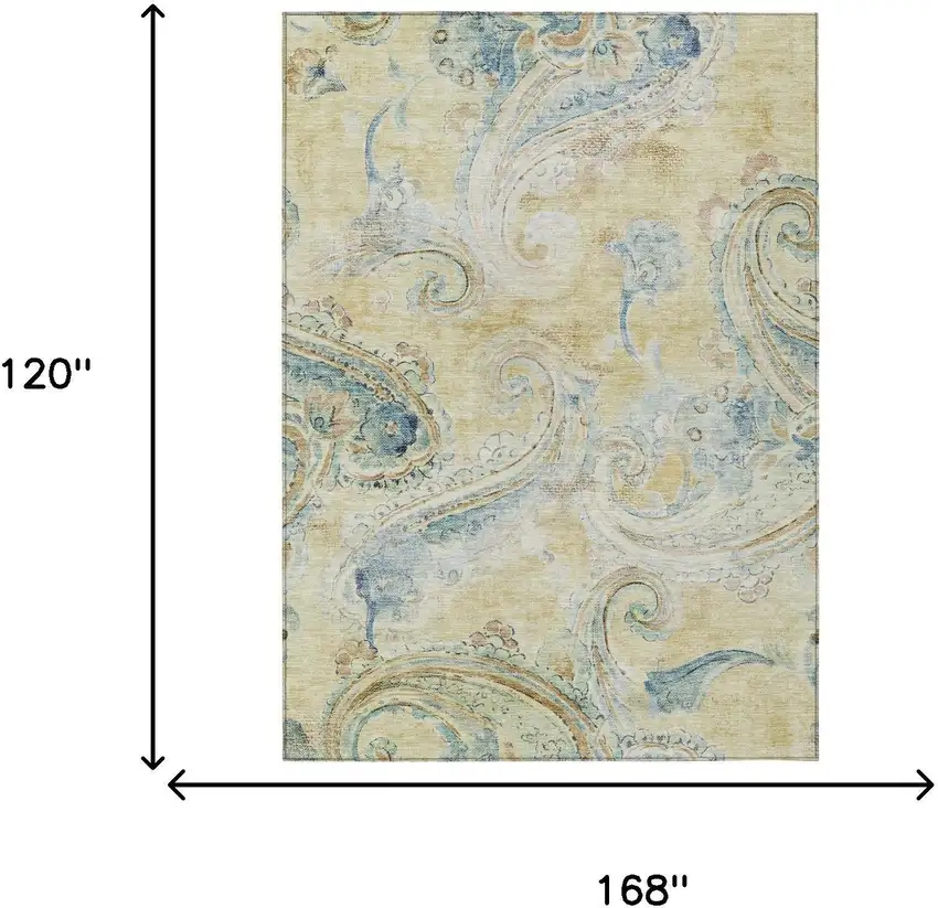 Gold And Mint Green Paisley Washable Indoor Outdoor Area Rug Photo 7