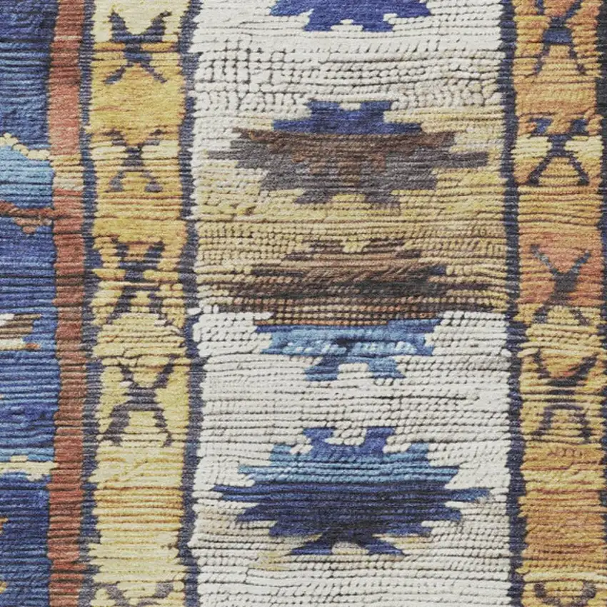 Gold And Navy Blue Tribal Washable Indoor Outdoor Area Rug Photo 3