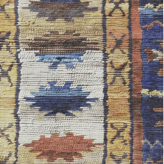 Gold And Navy Blue Tribal Washable Indoor Outdoor Area Rug Photo 3